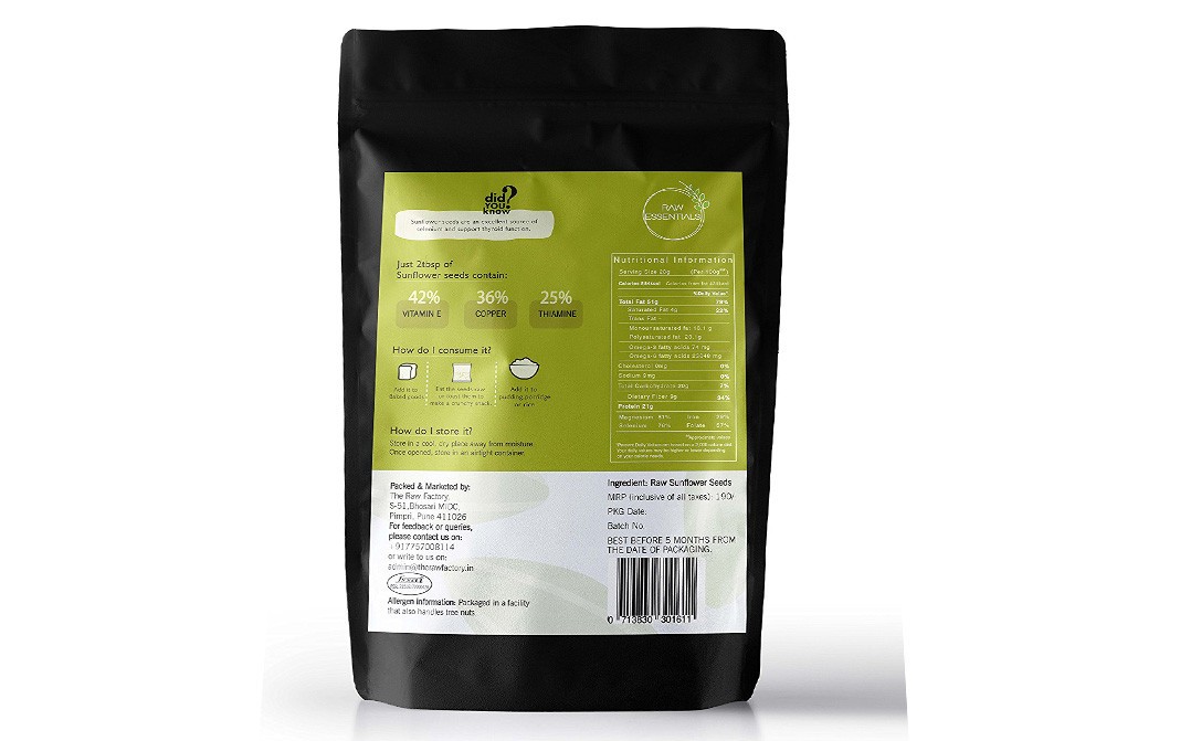 Raw Essentials Sunflower Seeds    Pack  150 grams